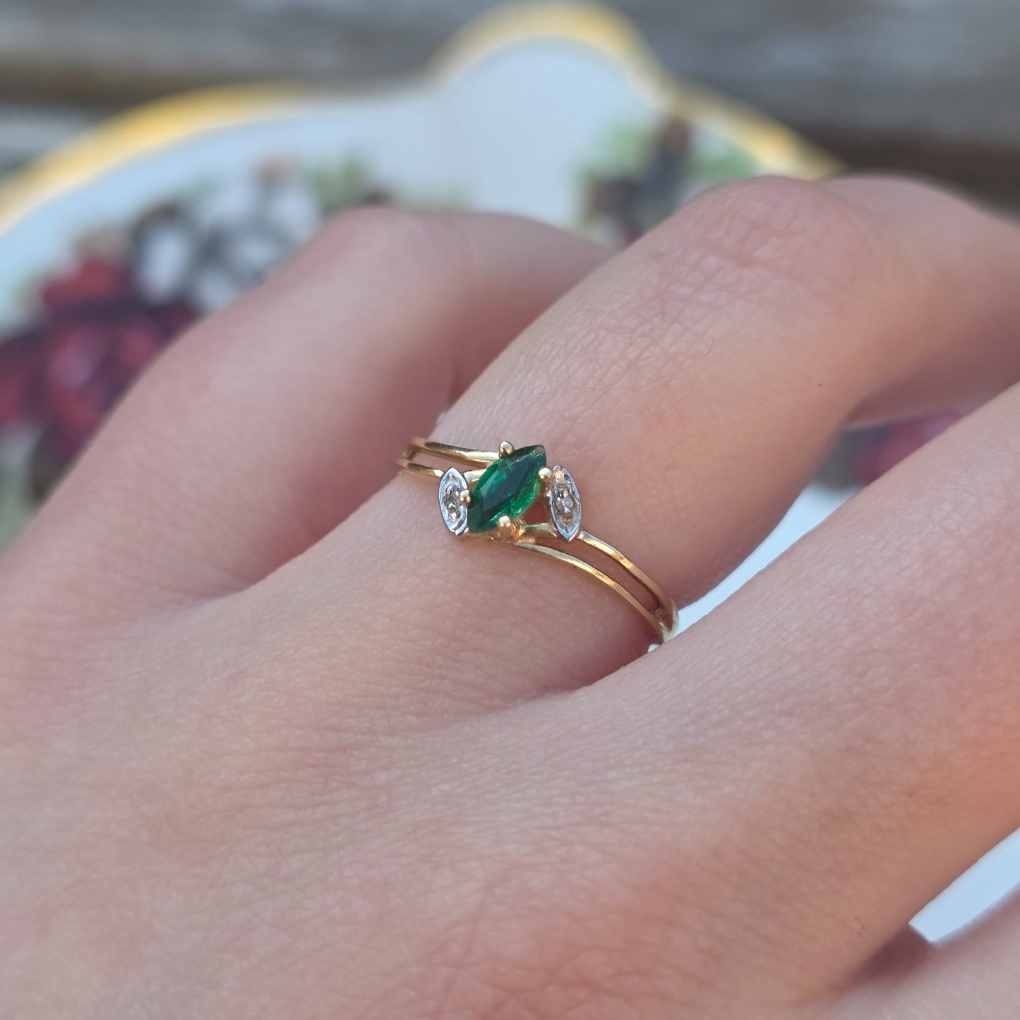 Vintage 10k ring met smaragd