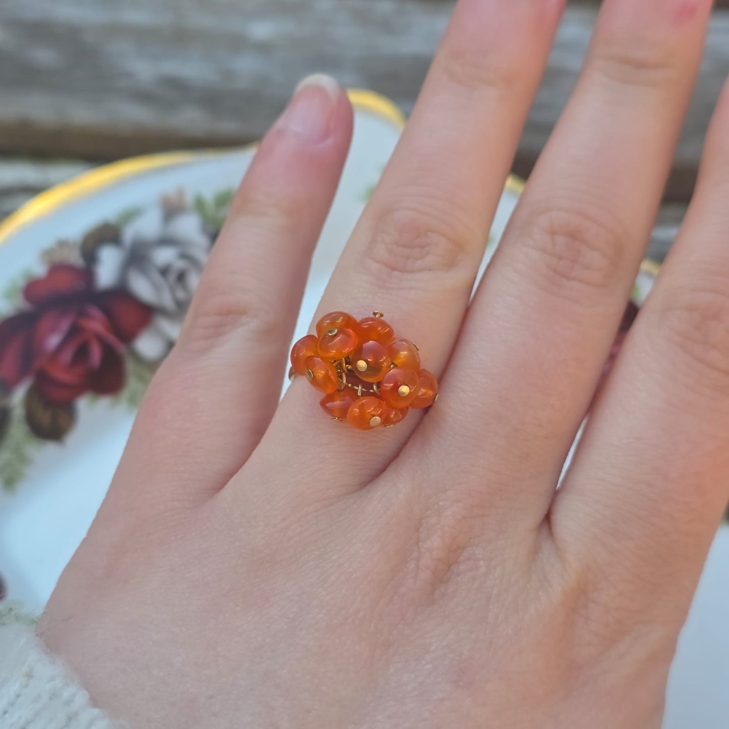 Vintage 10k ring met bewegende carneool