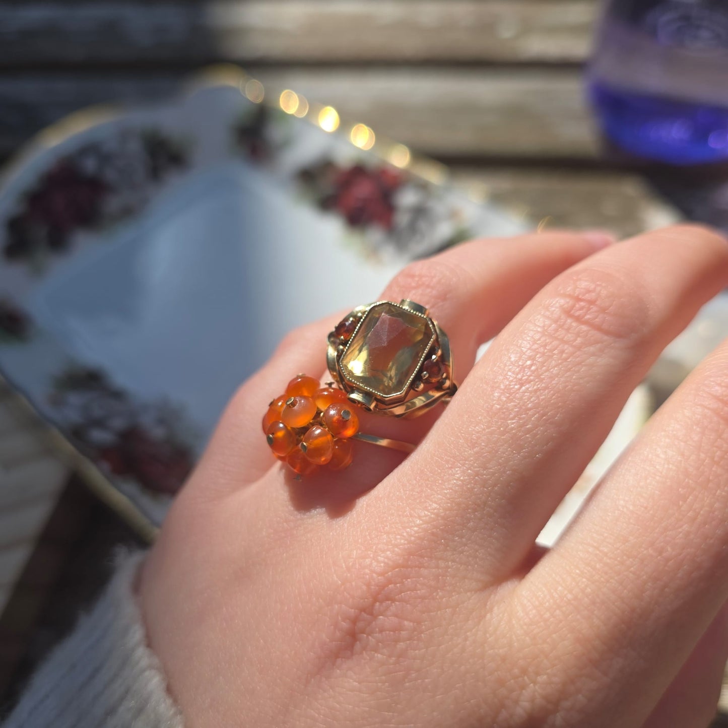 Vintage 10k ring met bewegende carneool