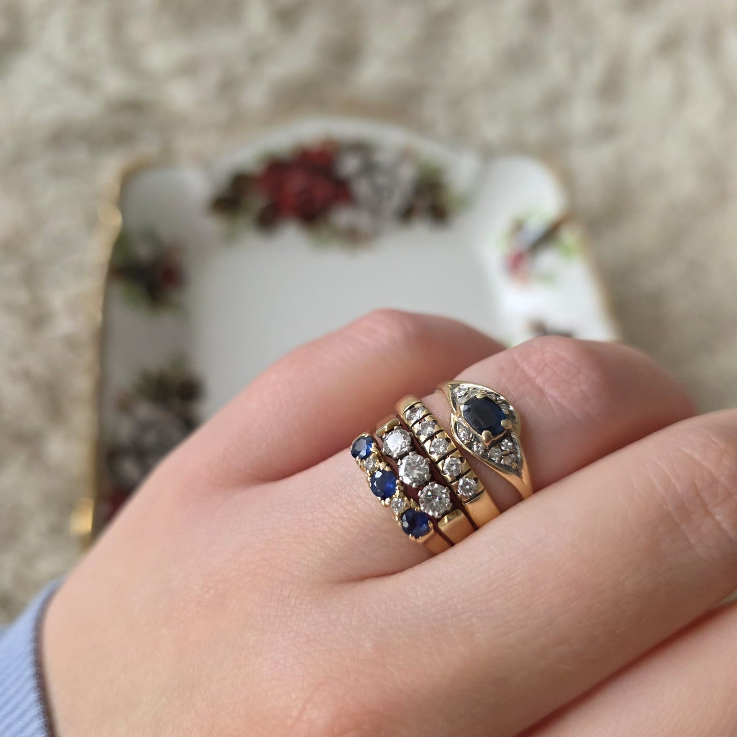 Vintage 14k gouden ring met 3 diamanten