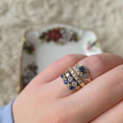 Vintage 14k gouden ring met 5 diamanten