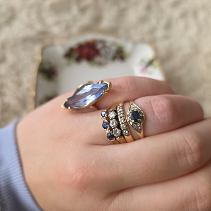 Vintage 14k gouden ring met saffier en diamanten