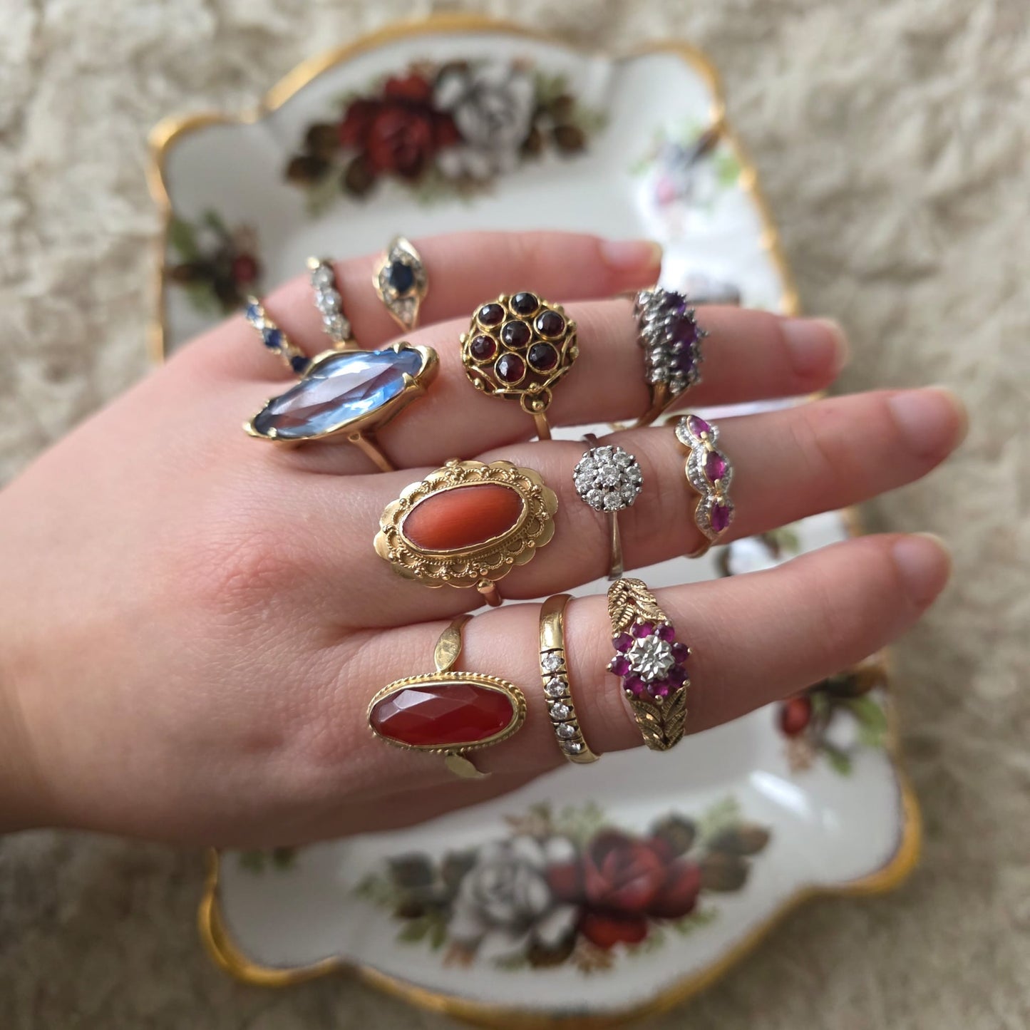 Vintage 14k gouden cocktail ring met markies topaas