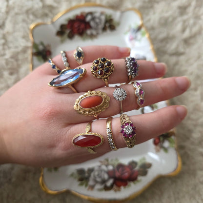 Vintage 14k gouden cocktail ring met markies topaas