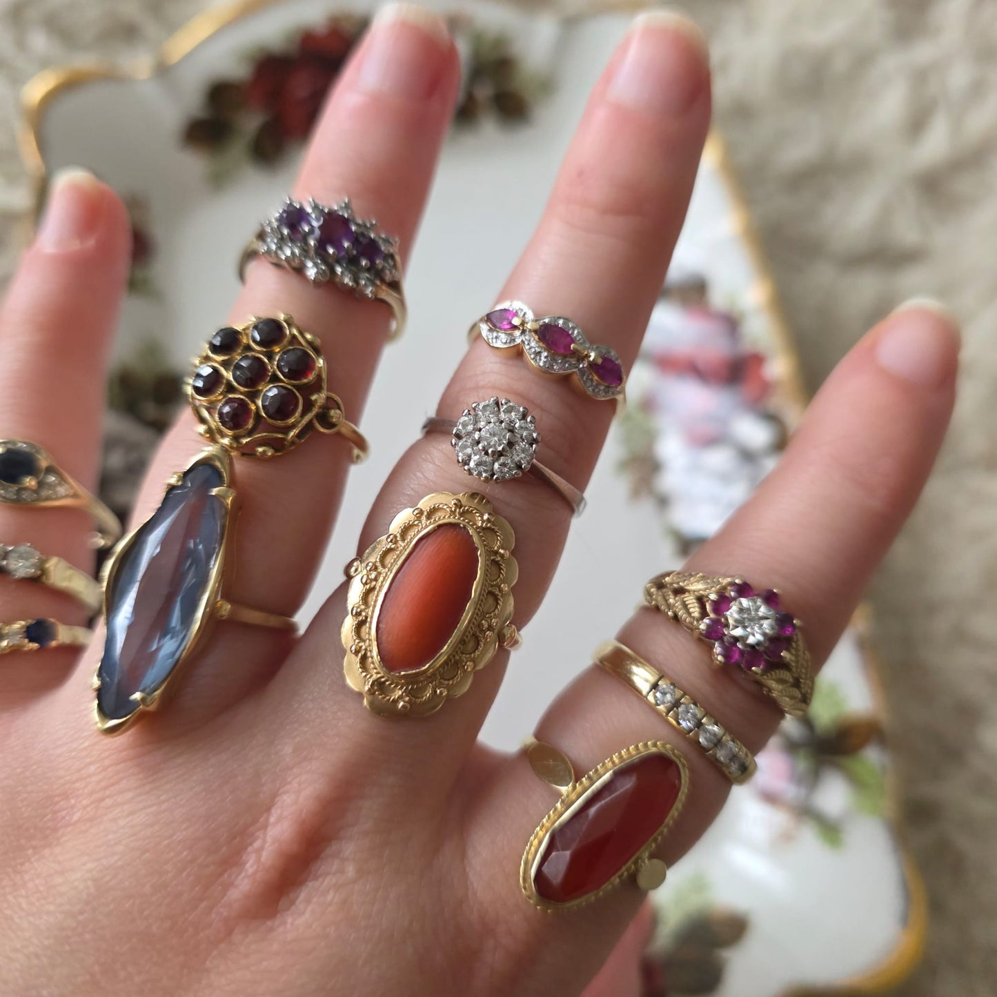 Vintage 14k gouden ring met bloedkoraal