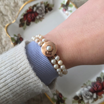Antieke 14k rosé gouden parel armband