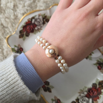 Antieke 14k rosé gouden parel armband