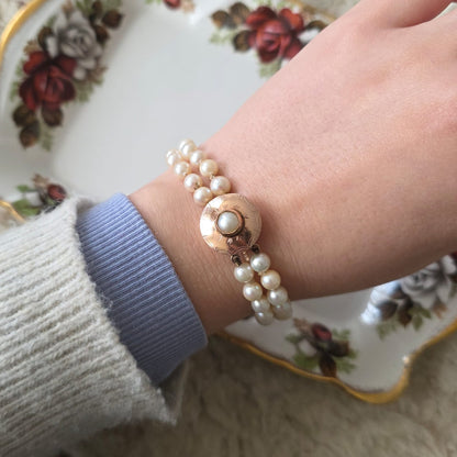 Antieke 14k rosé gouden parel armband