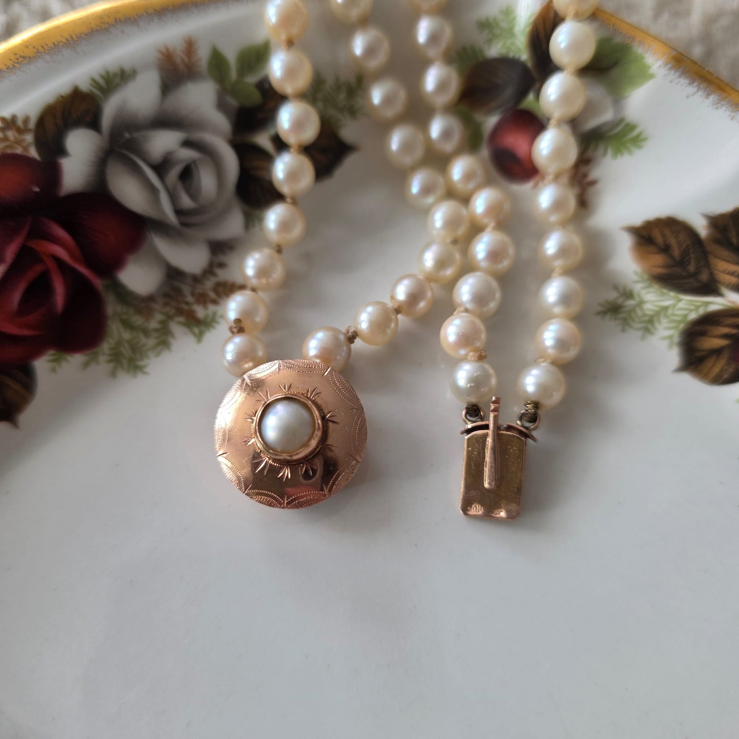 Antieke 14k rosé gouden parel armband