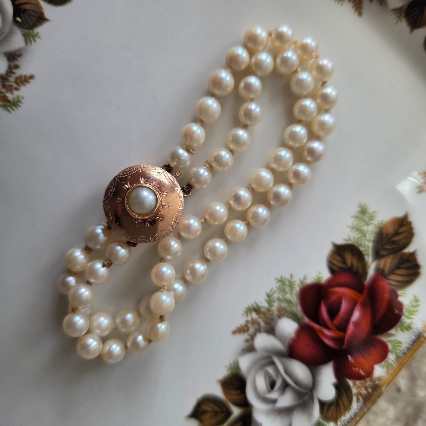 Antieke 14k rosé gouden parel armband