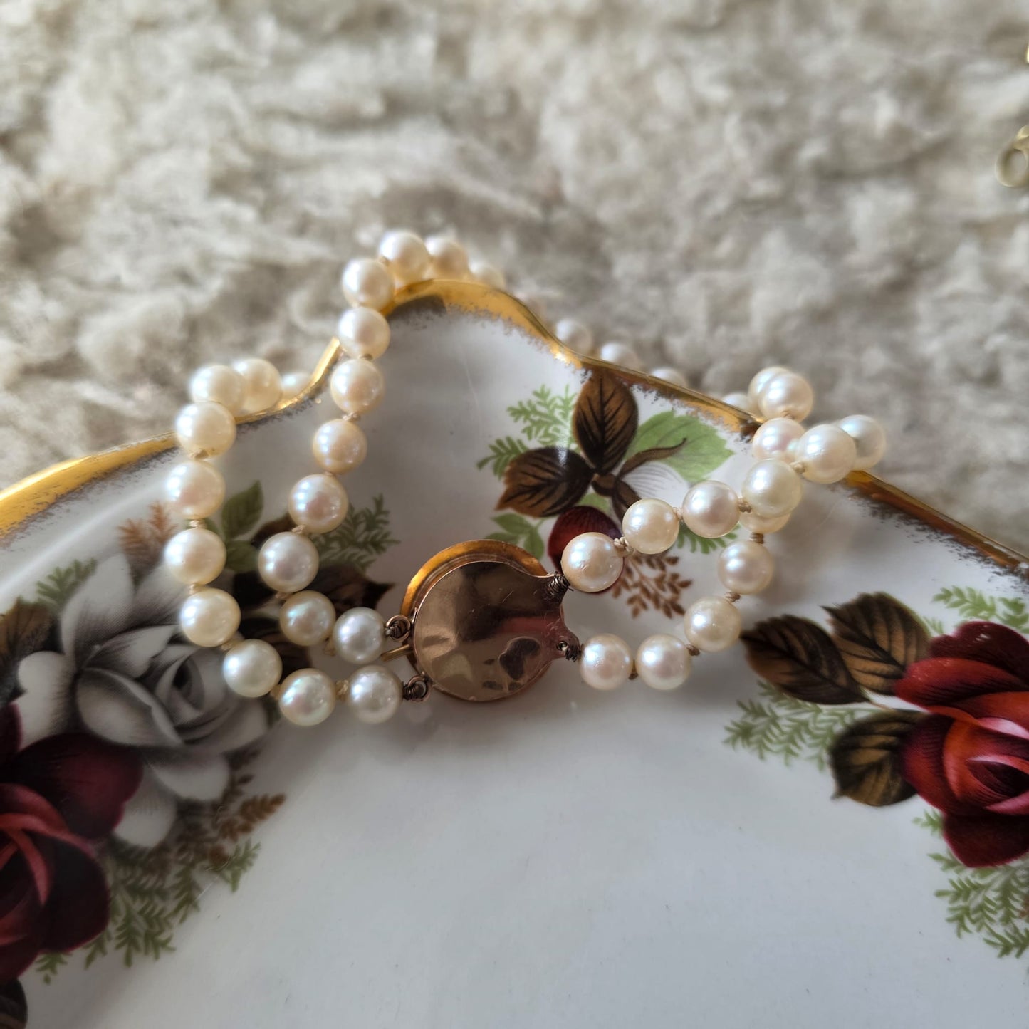 Antieke 14k rosé gouden parel armband