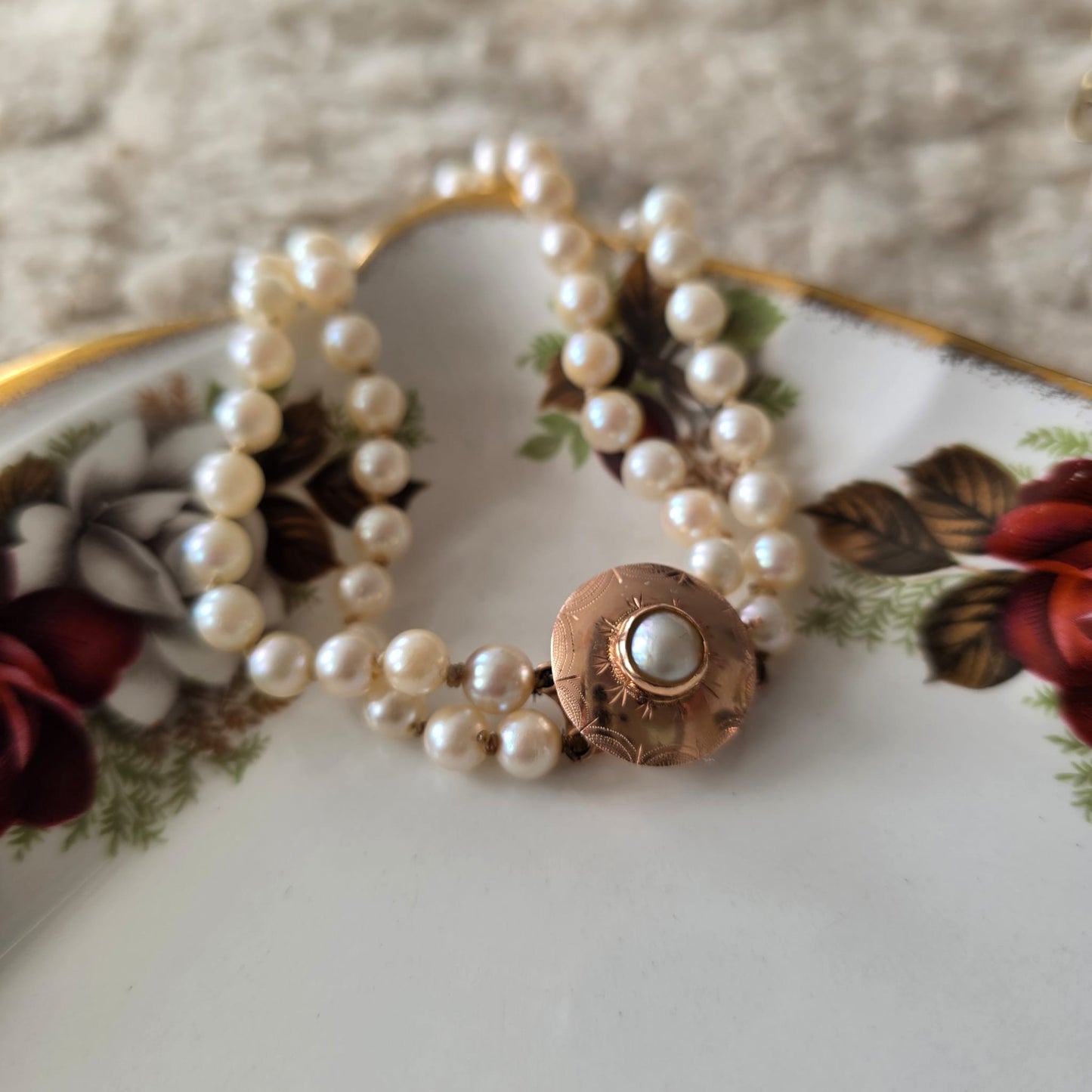 Antieke 14k rosé gouden parel armband