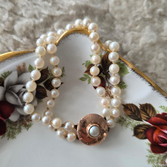 Antieke 14k rosé gouden parel armband