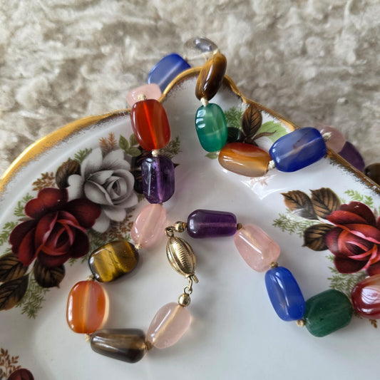 Vintage 14k gouden bakslot ketting multi steen