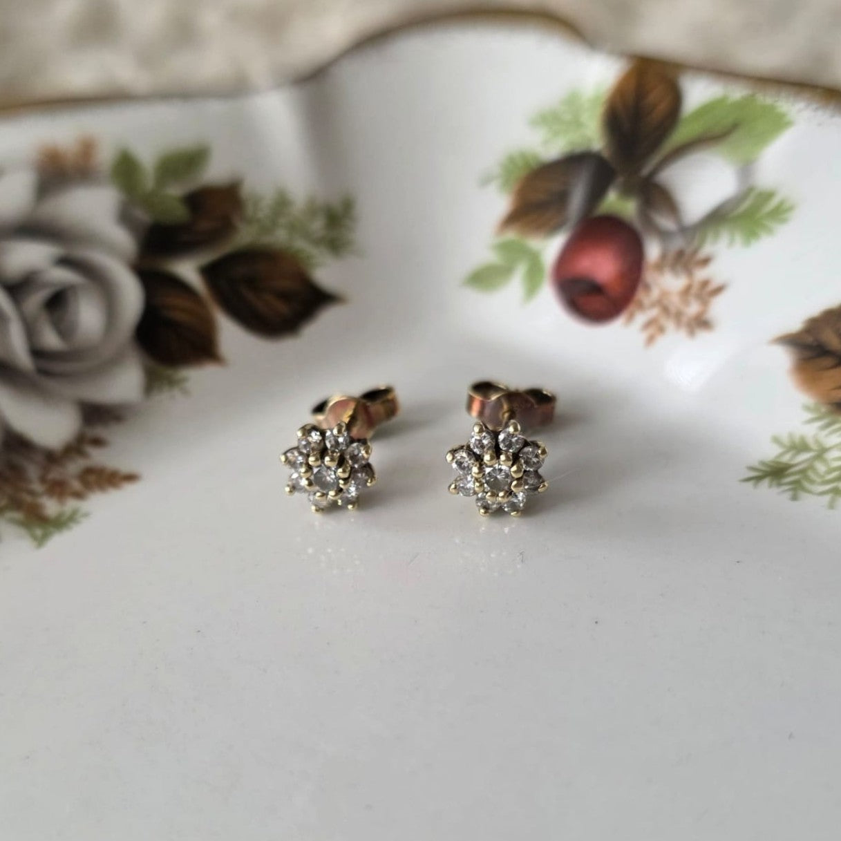 Vintage 14k gouden oorstekers diamant