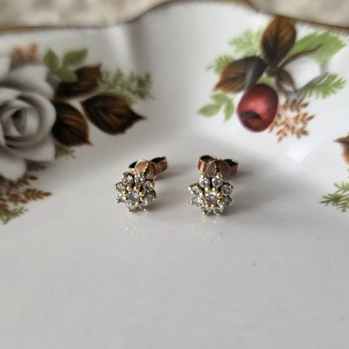 Vintage 14k gouden oorstekers diamant