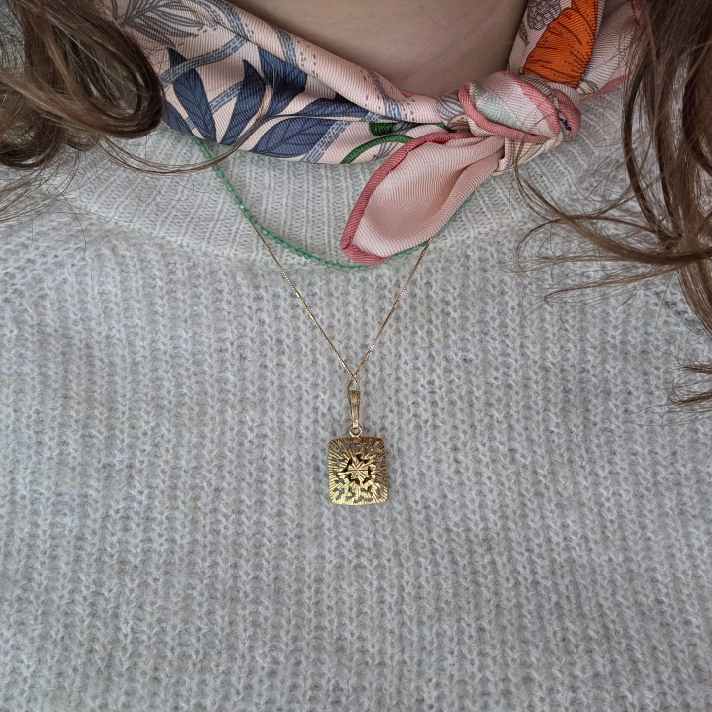 Vintage 14k gouden hanger met parel en aventurien