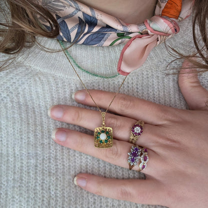 Vintage 14k gouden hanger met parel en aventurien