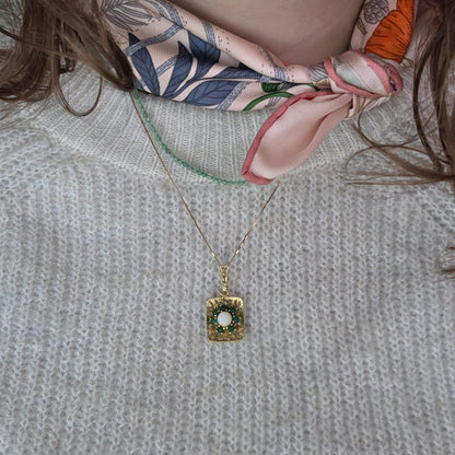 Vintage 14k gouden hanger met parel en aventurien