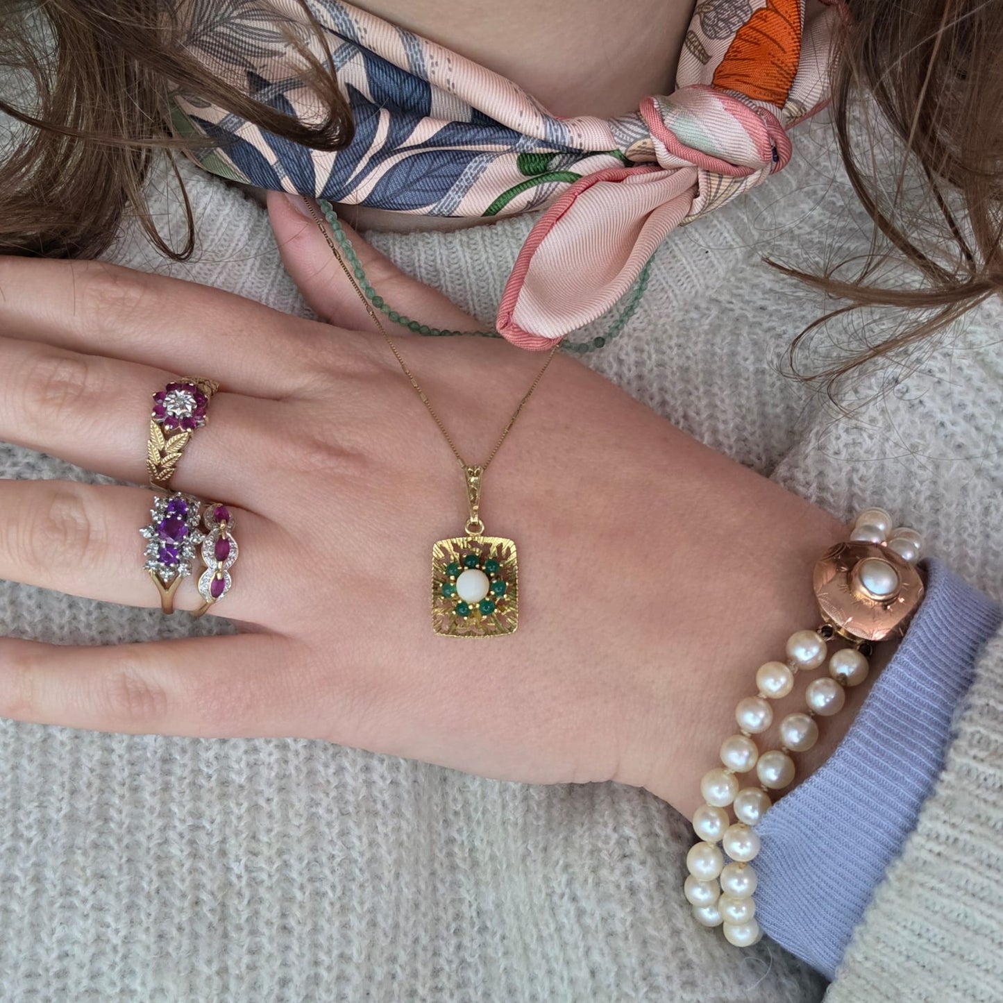 Antieke 14k rosé gouden parel armband