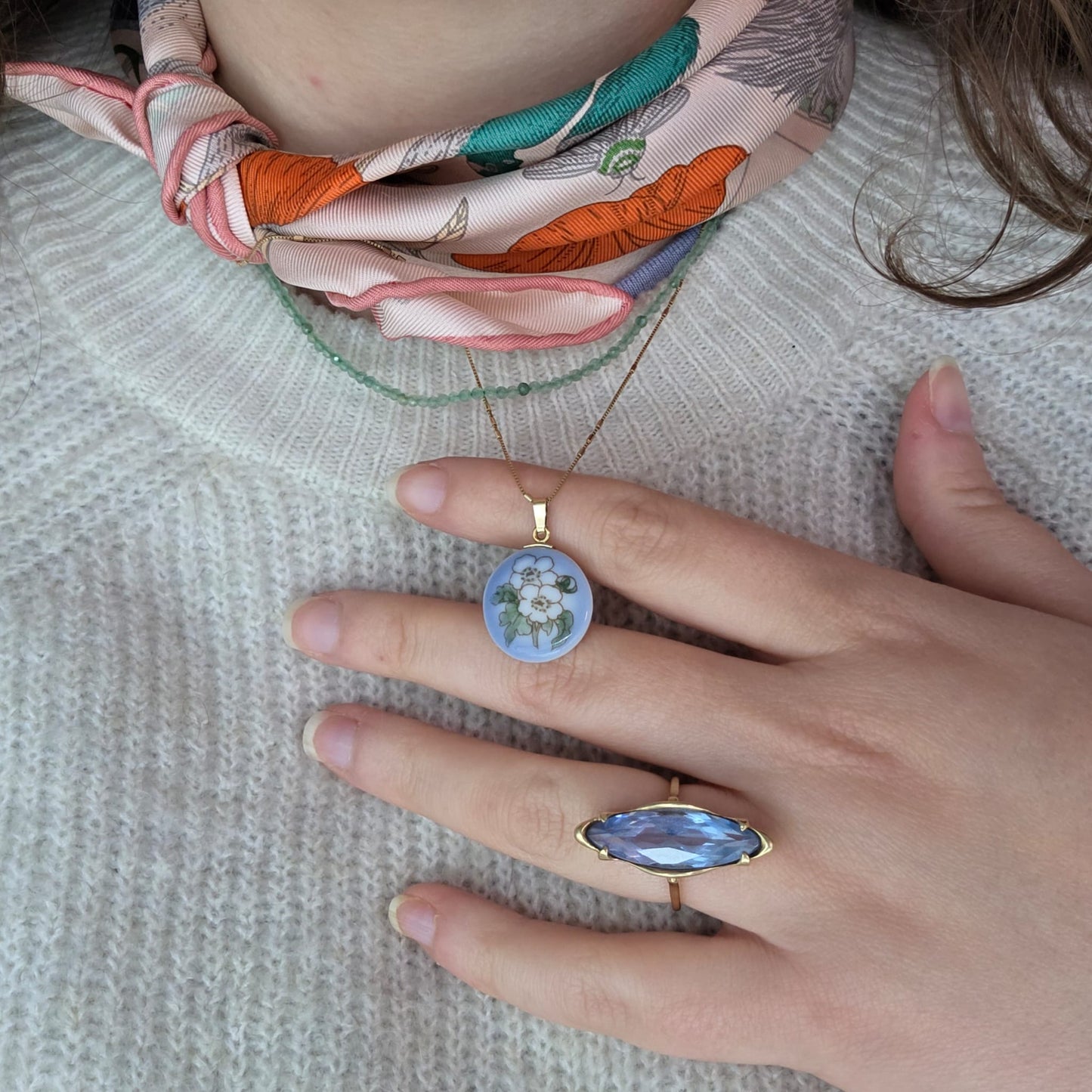 Vintage 14k gouden cocktail ring met markies topaas