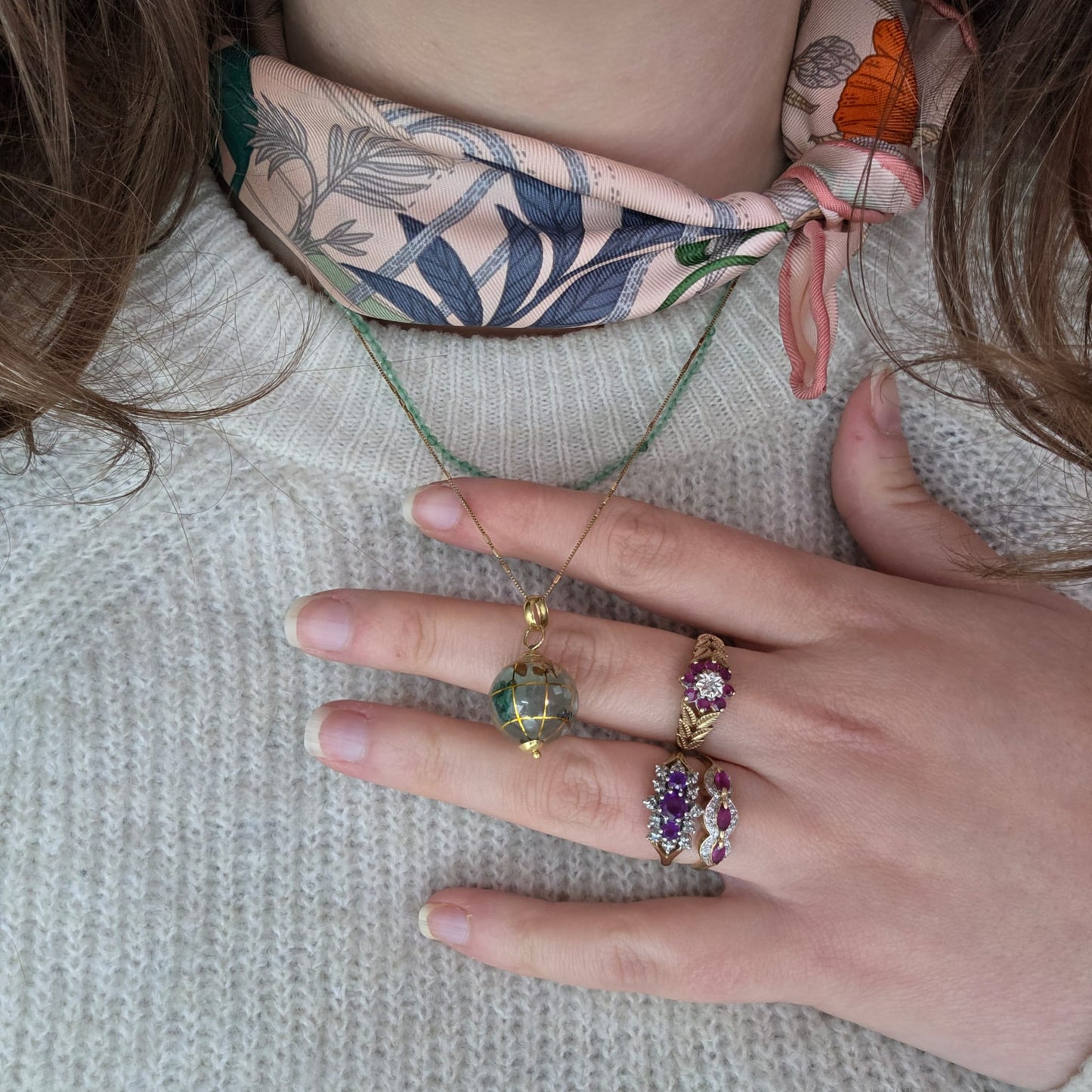 Vintage 9k gouden ring met paarse toermalijn en diamant