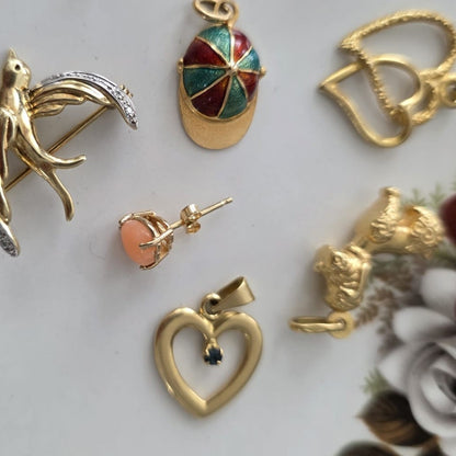 Vintage 18k gouden hanger hart saffier