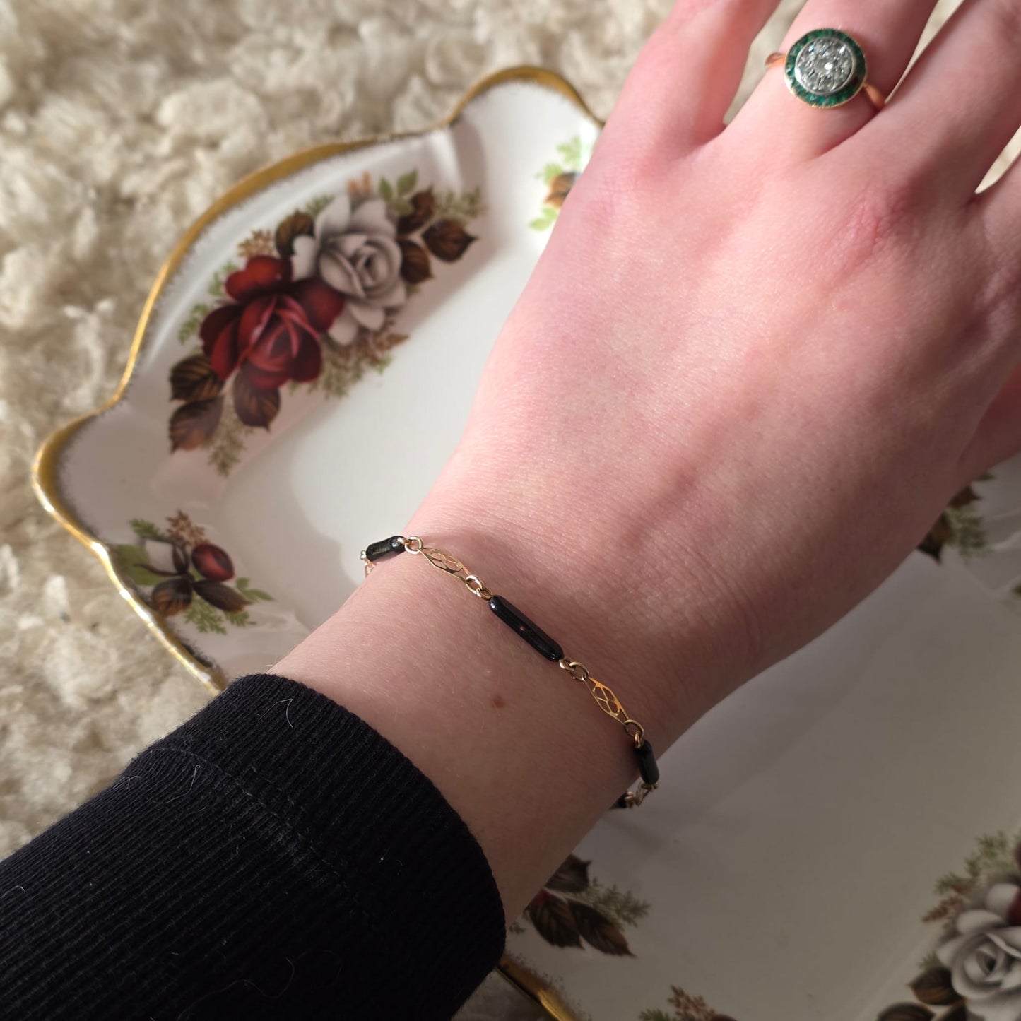 Antieke 14k gouden armband zwarte steen (git)