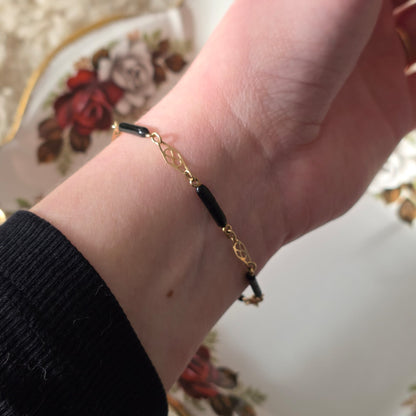 Antieke 14k gouden armband zwarte steen (git)