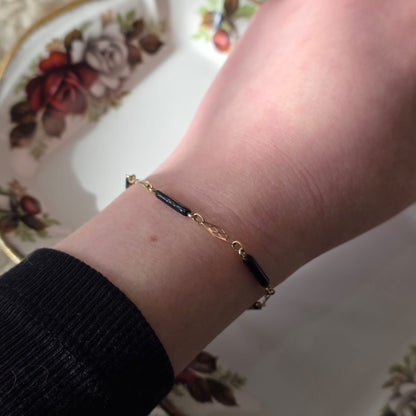 Antieke 14k gouden armband zwarte steen (git)