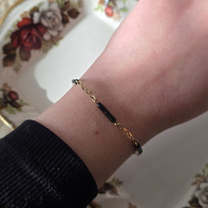 Antieke 14k gouden armband zwarte steen (git)