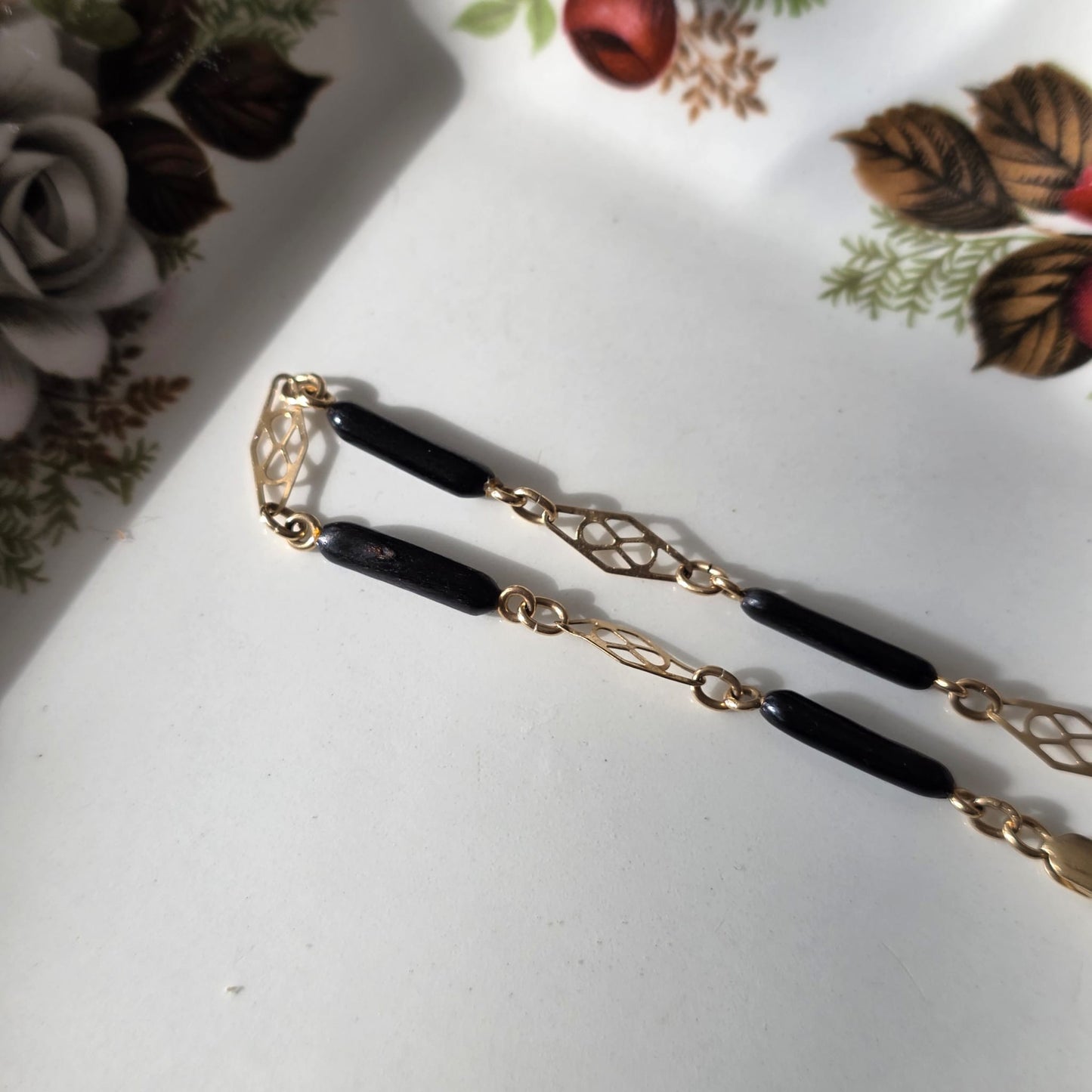 Antieke 14k gouden armband zwarte steen (git)