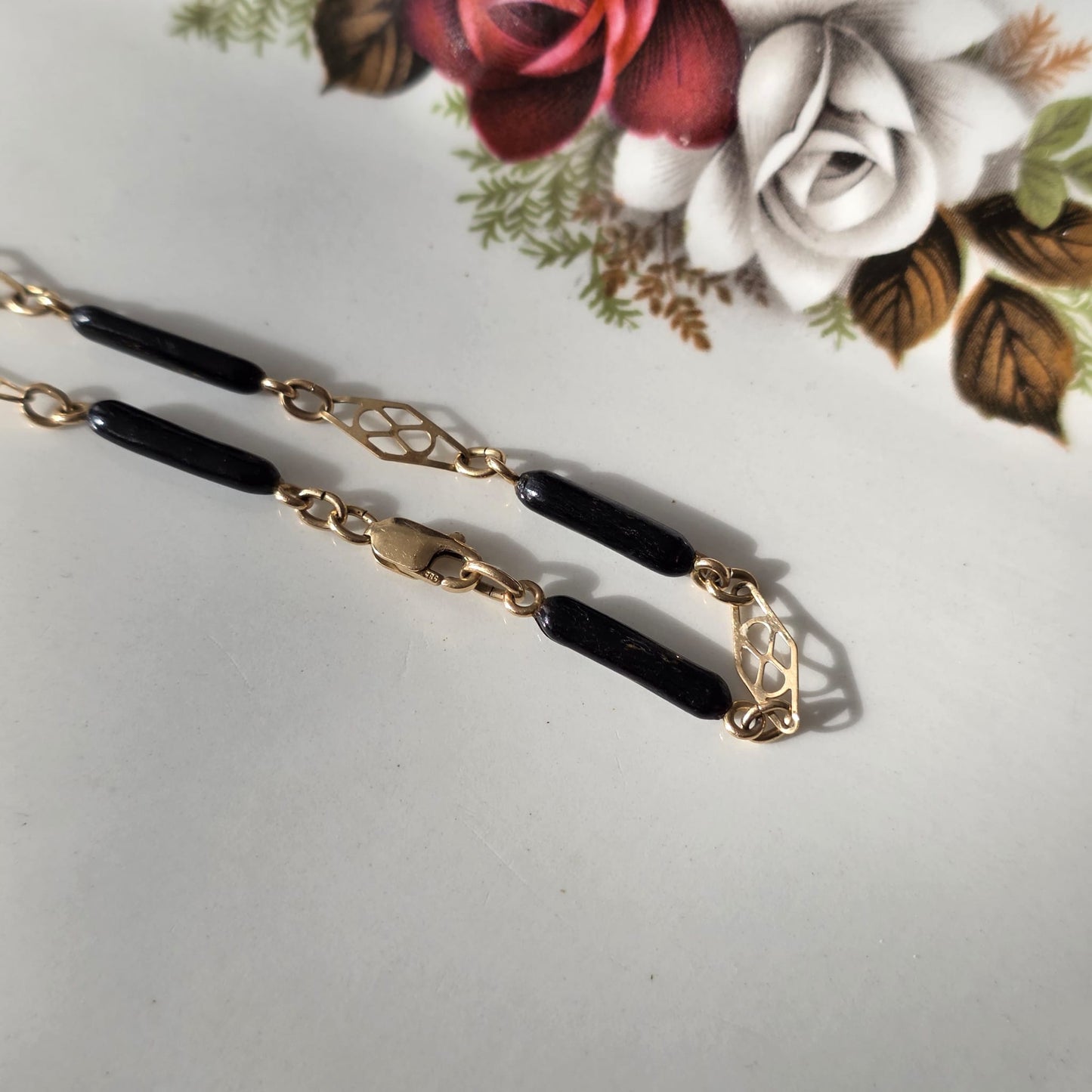 Antieke 14k gouden armband zwarte steen (git)