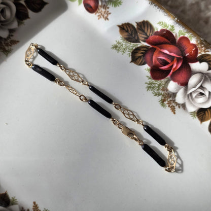 Antieke 14k gouden armband zwarte steen (git)