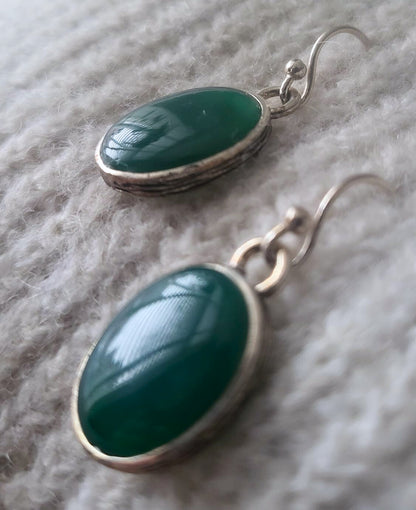 Barse Zilver Oorhangers Groene Onyx