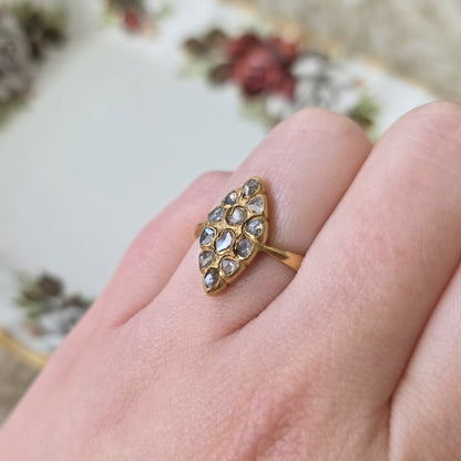 Antieke gold filled ring met roos geslepen diamanten