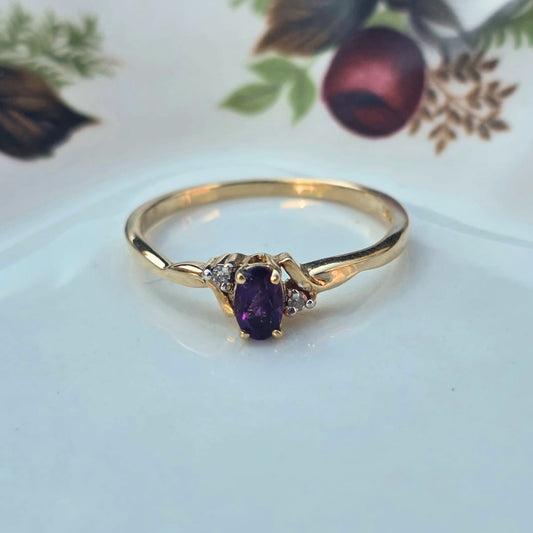 Vintage 10k ring met diamant en amethist