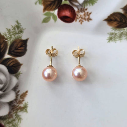 Vintage 14k gouden oorstekers roze parel