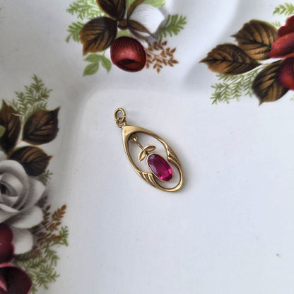 Vintage 14k gouden hanger roze bloemetje