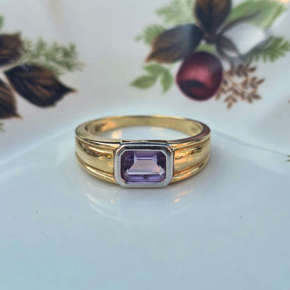 Vintage 14k gouden ring amethist baguette
