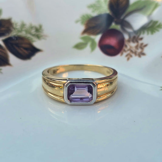 Vintage 14k gouden ring amethist baguette