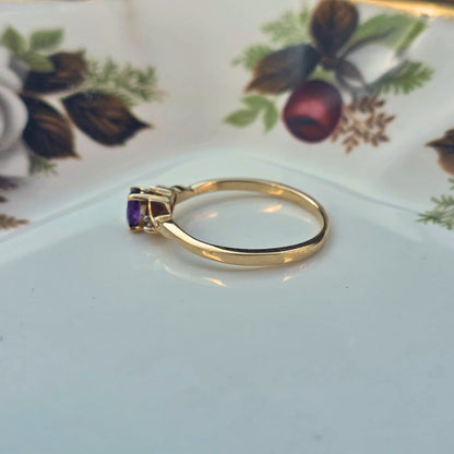 Vintage 10k ring met diamant en amethist
