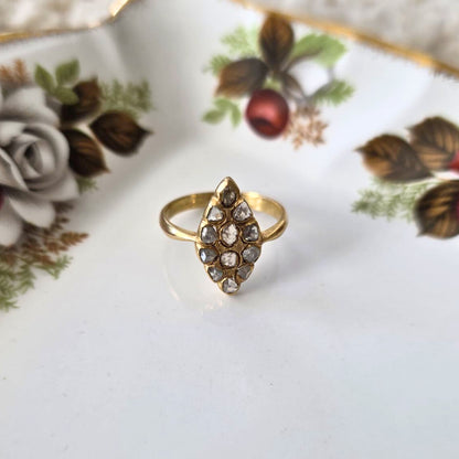 Antieke gold filled ring met roos geslepen diamanten