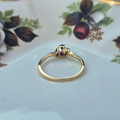 Vintage 10k ring met diamant en amethist