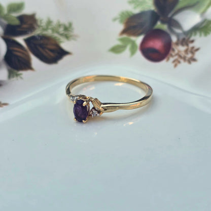 Vintage 10k ring met diamant en amethist