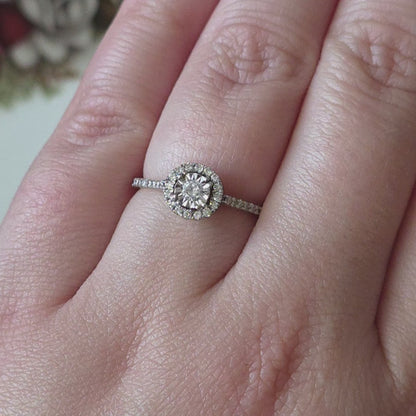 Vintage 9k verlovingsring diamant eternity halo