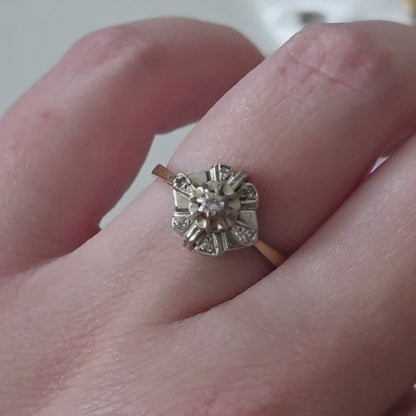 Vintage 14k gouden ring met diamanten