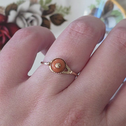 Antique 14k gold ring with red coral
