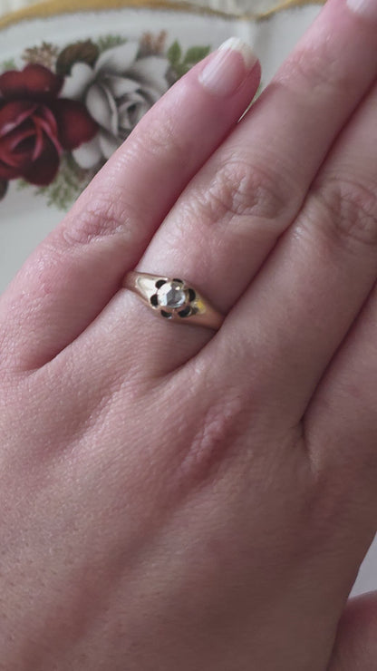 Antique 14k gold belcher ring with rose-cut diamond