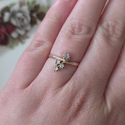Antieke 14k roségouden ring met roosdiamanten